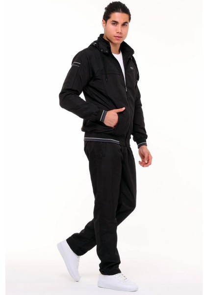 Siyah Erkek Yarım Balıkçı Yaka Tak Çıkar Kapüşonlu Micropoly Eşofman Takımı EDY2595S fırsatları