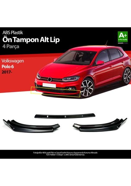 Volkswagen Polo 6 ABS Plastik Ön Tampon Alt Lip 3 Prç. 2017-2021 A+ Kalite
