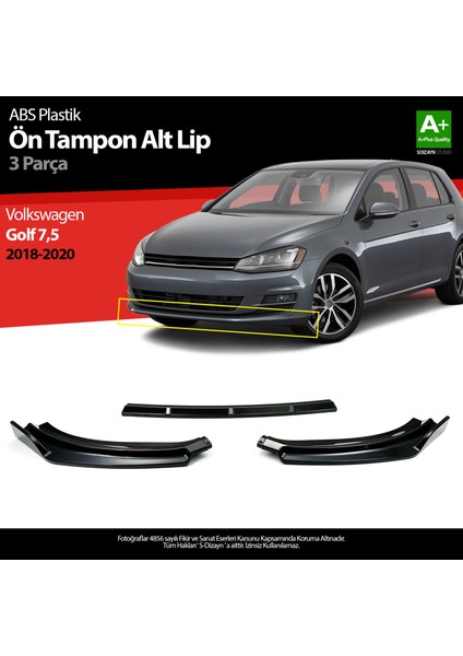 Volkswagen Golf 7,5 Abs Plastik Ön Tampon Alt Lip 3 Prç. 2018-2020 A+ Kalite