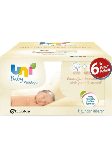 Uni Baby Yenidoğan Islak Pamuk Mendil 6x40lı Fırsat Paketi