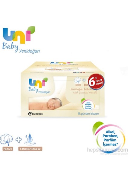 Uni Baby Yenidoğan Islak Pamuk Mendil 6x40lı Fırsat Paketi