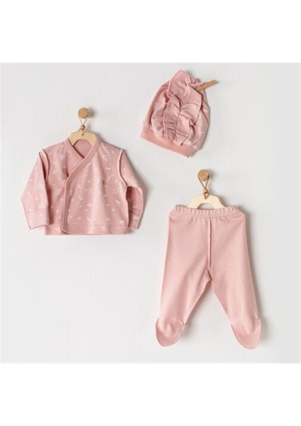 Zıbın Takımı 3lü Organik Cotton Floral Pembe Prematüre