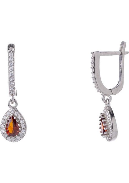 Damla Kırmızı Zirkon Taşlı 925 Ayar Gümüş Kadın Küpe