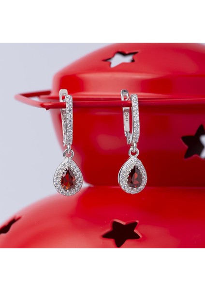 Damla Kırmızı Zirkon Taşlı 925 Ayar Gümüş Kadın Küpe fiyatları