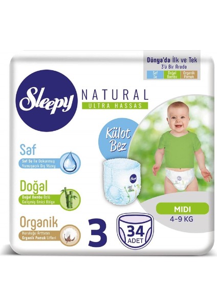 Natural Külot Bebek Bezi 3 Beden Midi 34lü