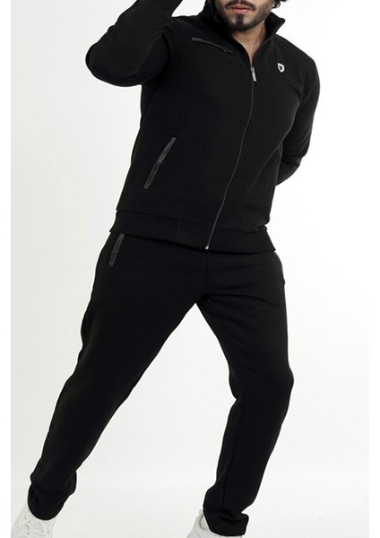 Siyah Erkek Önden Fermuarlı 3 Iplik Şardonlu Kışlık Büyük Beden Eşofman Takımı EDY201501B-SYH fırsatları