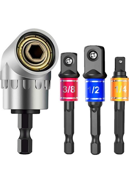 Darbe Sınıfı El Aletleri Sürücü Soketleri Adaptör Uzatma Seti, 3 Adet Hex Shank Matkap Somun Sürücü Ucu Seti + 105 Derece Sağ Açı Sürücü Uzatma Tornavida Matkap Aparatı (Yurt Dışından) fiyatları