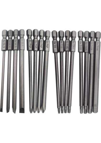 Twexqny 16 Adet Uzun Manyetik Tornavida Uçları Seti Oluklu + Çapraz + Altıgen + Torx Matkap Ucu Seti 1/4 Inç Hex Shank 100MM Uzunluk (Yurt Dışından)