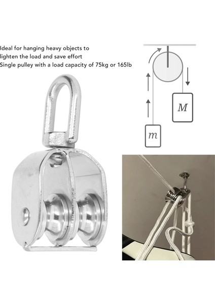 Çift Kasnak Bloğu, U Tipi Çift Kasnak Makarası Paslanmaz 360° Dönen 165LB Halat Kaldırma Için Yük Yatağı (Yurt Dışından) modelleri