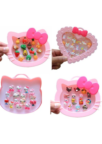 Sanrios Kittys Anime Kawaii Çocuk Yüzükleri Butik Aşk Hediye Kutulu Kızların Yüzük Karikatür Hayvan El Süsleme Doğum Günü Hediyeleri (Yurt Dışından)