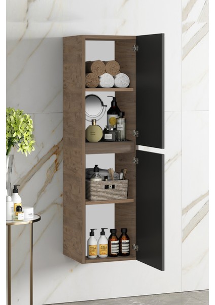 Çiğdem 80+35 cm Atlantik Çam-Antrasit Gri Mat Mdf Seramik Lavabolu Asma Banyo Dolabı Takımı fırsatları