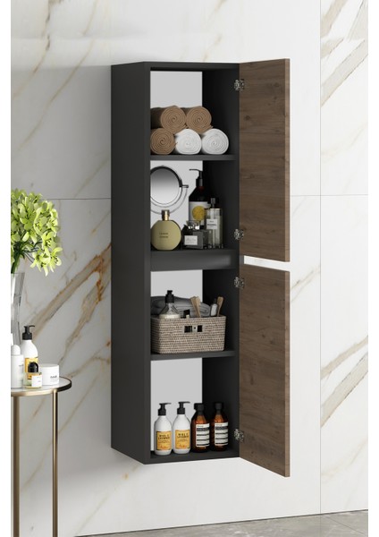 Çiğdem 55+35 cm Antrasit Gri Mat- Atlantik Çam Mdf Seramik Lavabolu Asma Banyo Dolabı Takımı