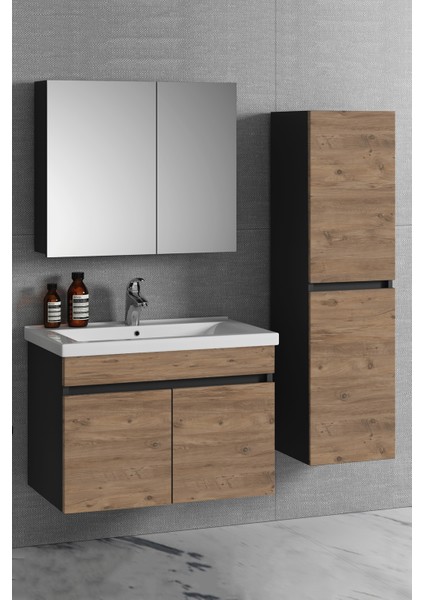 Çiğdem 80+35 cm Antrasit Gri Mat-Atlantik Çam Mdf Seramik Lavabolu Asma Banyo Dolabı Takımı fiyatları