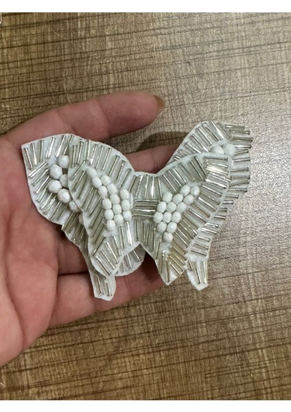 10X4 cm Boncuk Işleme Kabartma Kelebek Armaa Yama Dikiş Aksesuarı