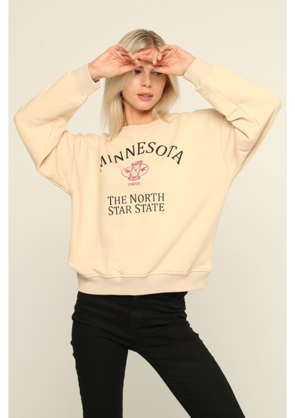 Bisiklet Yaka Baskılı Sweatshirt