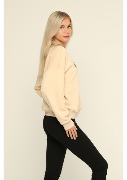 Bisiklet Yaka Baskılı Sweatshirt