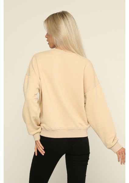 Bisiklet Yaka Baskılı Sweatshirt