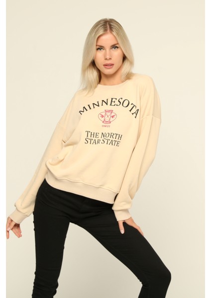Bisiklet Yaka Baskılı Sweatshirt