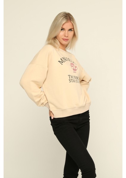 Bisiklet Yaka Baskılı Sweatshirt