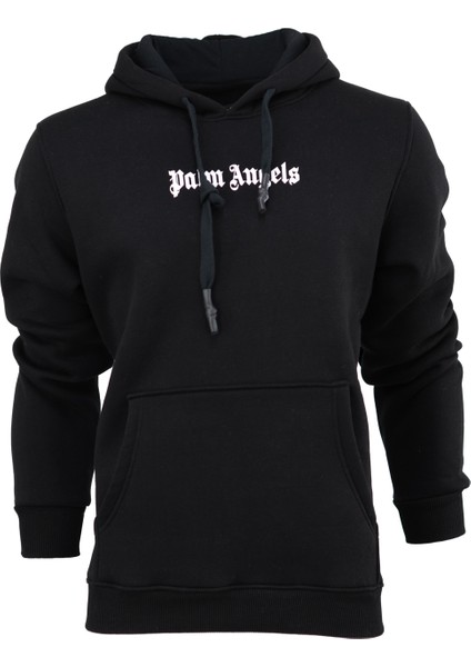 Erkek Kışlık Palm Premium Pamuklu Kumaş Üç Iplik Kapüşonlu Kanguru Cepli Sweatshirt Logolu Model Regular Fit
