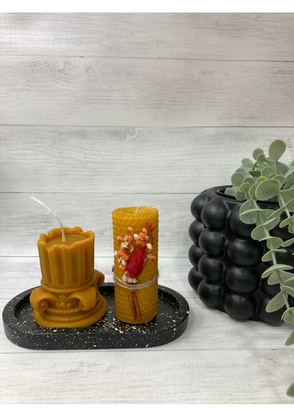 Balmumu Antik Sütun + Orta Boy Petek Sarma + Oval Mumluk