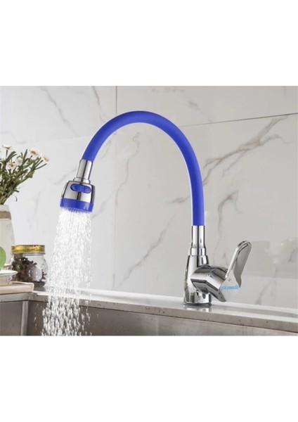Mavi 2 Fonksiyonlu Oynar Borulu Mutfak Eviye Bataryası Musluğu