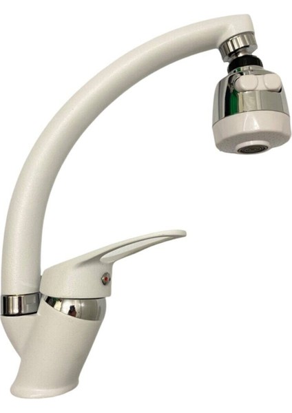 Beyaz Krom 2 Fonksiyonlu Mutfak Eviye Bataryası Musluğu Çift Su Girişli