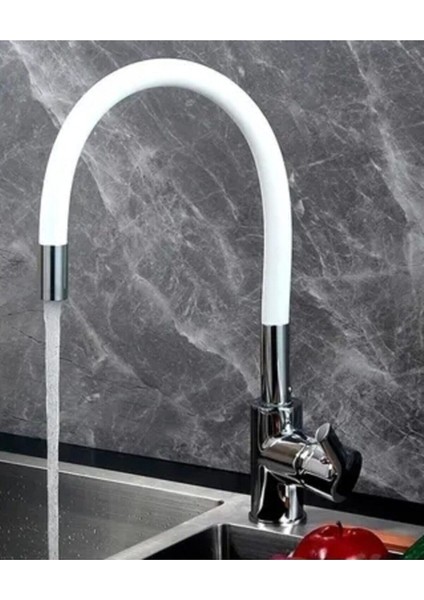 Beyaz Spiral Hareketli Borulu Lüx Mutfak Eviye Bataryası Musluğu Çeşmesi