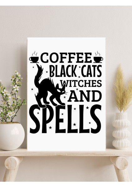 Spell Cat Coffee Mutfak Tasarım Ahşap Pano Duvar Tablo ( 185 x 270 mm )