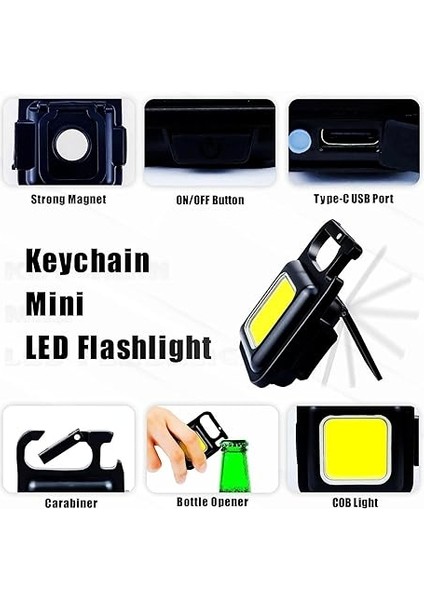 Mini LED Anahtarlık El Feneri Flash Mıknatıslı Su Geçirmez Şişe Açacaklı Kamp Işık Güçlü Parlak