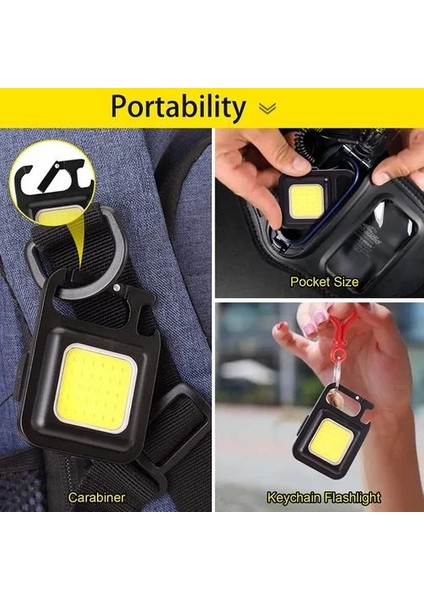 Mini LED Anahtarlık El Feneri Flash Mıknatıslı Su Geçirmez Şişe Açacaklı Kamp Işık Güçlü Parlak