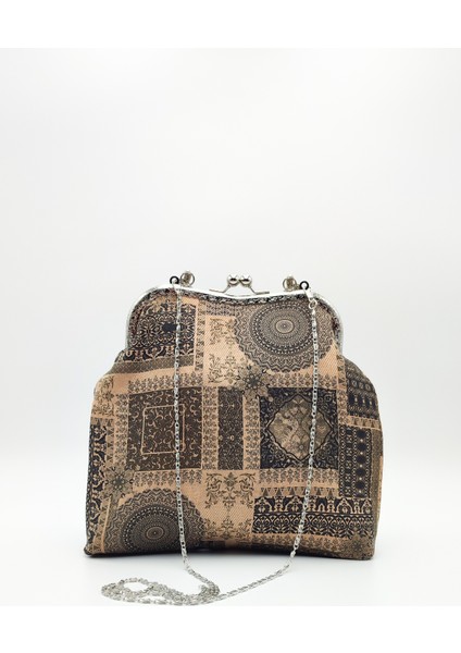 Kahverengi Desenli Vintage Omuz Çantası