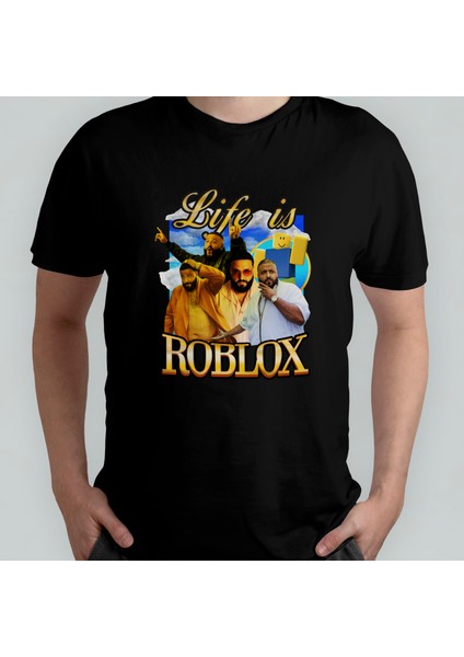 Life Is Roblox - Dj Khaled %100 Pamuklu Bisiklet Yaka T-Shirt Model - 1