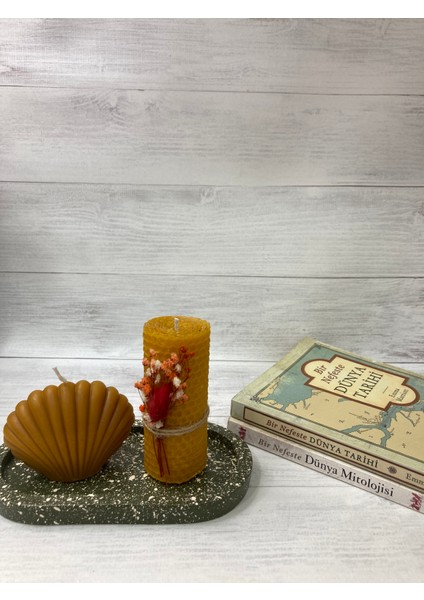Doğsl Balmumu Istiridye Mum + Orta Boy Sarma Petek Mum + Oval Mumluk