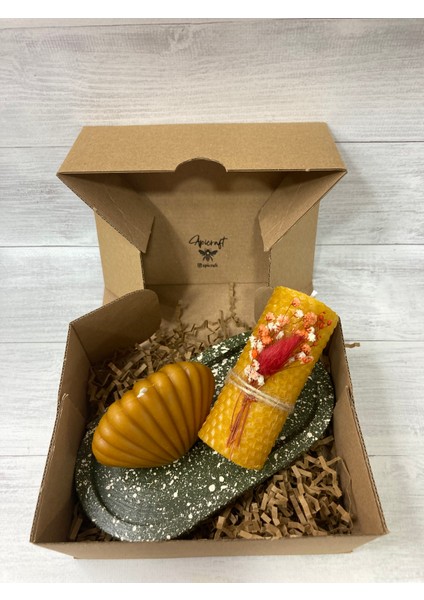 Doğsl Balmumu Istiridye Mum + Orta Boy Sarma Petek Mum + Oval Mumluk modelleri