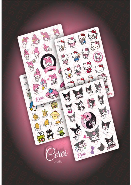 Sanrio Kuromi Hello Kitty 4 Sayfa 77 Etiket Planlayıcı Bullet Journal Telefon Sticker Set
