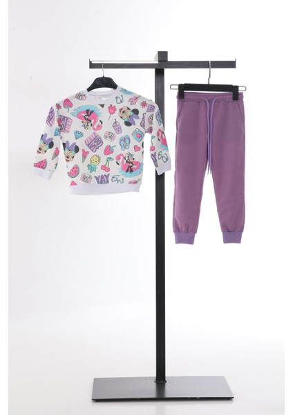 Mickey Baskılı Kız Çocuk Bisiklet Yaka Sweat Eşofman Takımı