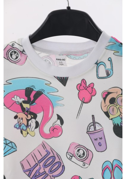 Mickey Baskılı Kız Çocuk Bisiklet Yaka Sweat Eşofman Takımı
