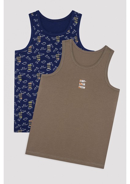 Erkek Çocuk Dinosour Crew Baskılı 2li Atlet Rahat Kesim Nefes Alabilir Özellikte
