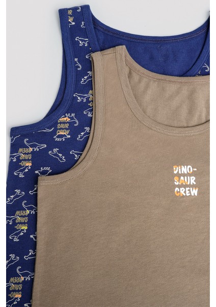 Erkek Çocuk Dinosour Crew Baskılı 2li Atlet Rahat Kesim Nefes Alabilir Özellikte fırsatları