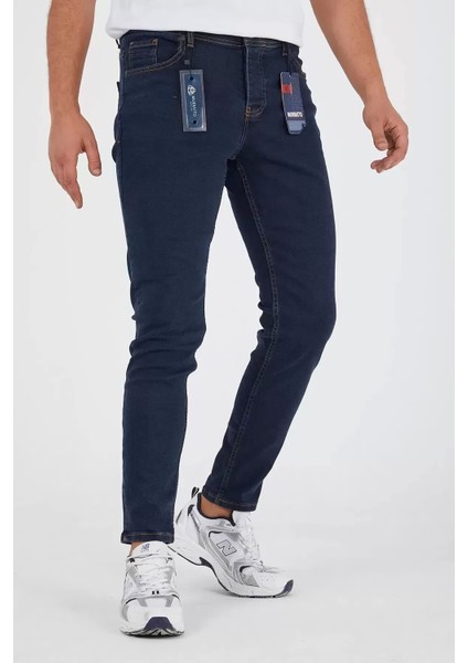 Erkek Slim Fit Likralı Koyu Mavi Kot Pantolon