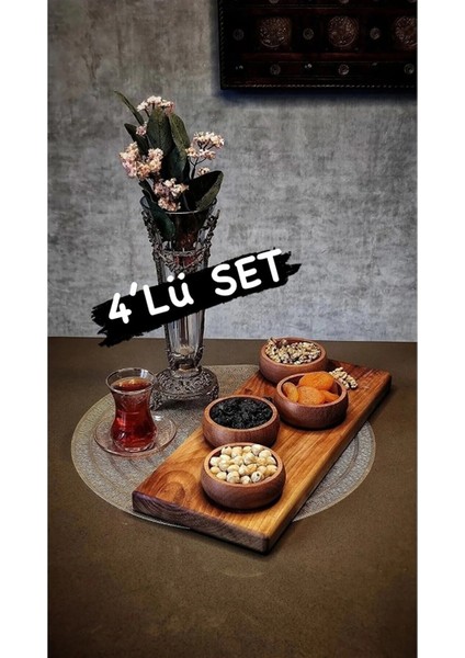 4 Adet Bambu Ağacından Üretilmiş Ahşap Doğal Çerezlik