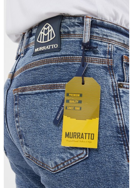 Erkek Slim Fit Likralı Yırtık Açık Kar Yıkama Kot Pantolon