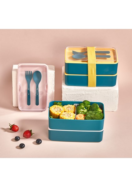 Dikdörtgen 2 Katlı Beslenme Kabı - Yemek Kabı - Saklama Kabı Lunch Box