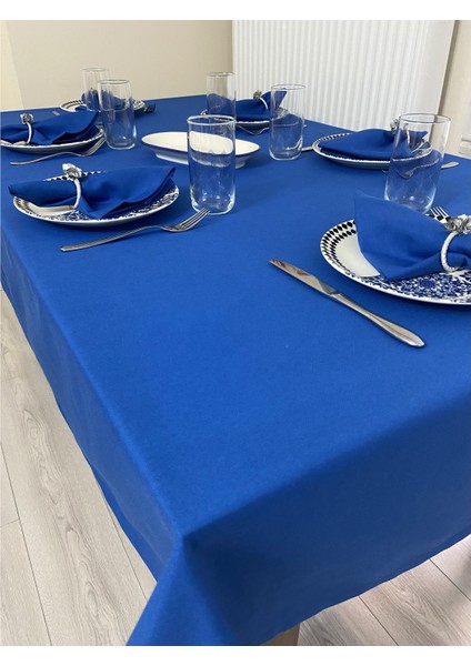 Sıvı Geçirmez Keten Dertsiz Masa Örtüsü Saks Mavi + 6 Peçete fırsatları