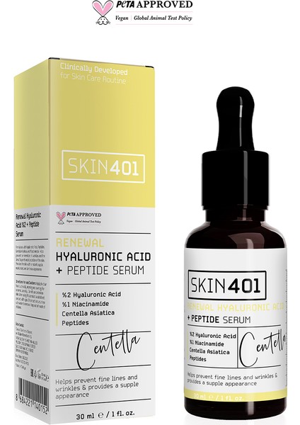 Yenileyici ve Yoğun Nemlendirici %2 Hyaluronik Asit + Peptit Serum 30 ml