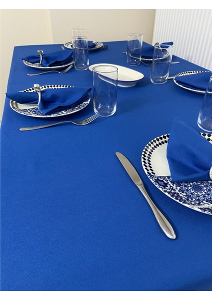 Sıvı Geçirmez Keten Dertsiz Masa Örtüsü Saks Mavi + 12 Peçete fiyatları