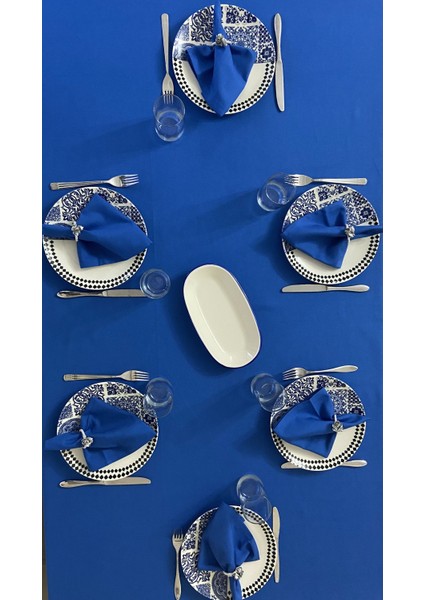 Sıvı Geçirmez Keten Dertsiz Masa Örtüsü Saks Mavi + 12 Peçete indirimleri