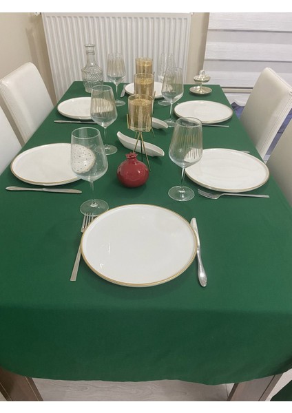 Sıvı Geçirmez Keten Dertsiz Masa Örtüsü Yılbaşı Yeşili + 6 Peçete modelleri
