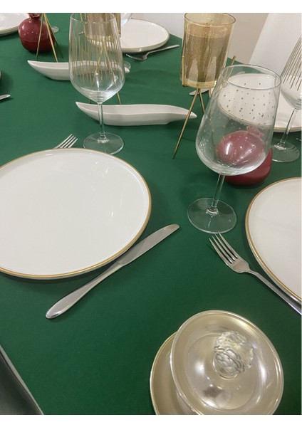 Sıvı Geçirmez Keten Dertsiz Masa Örtüsü Yılbaşı Yeşili + 12 Peçete fırsatları
